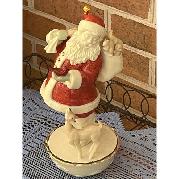 Lenox Santa & Friends Figurine Deer Rosebud ChristmasRed Suit